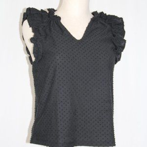 J. Crew Textured Black Ruffle Blouse